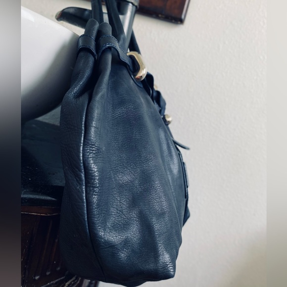 Sonia Rikiel Navy Blue Leather Hobo Style Handbag - Picture 6 of 10